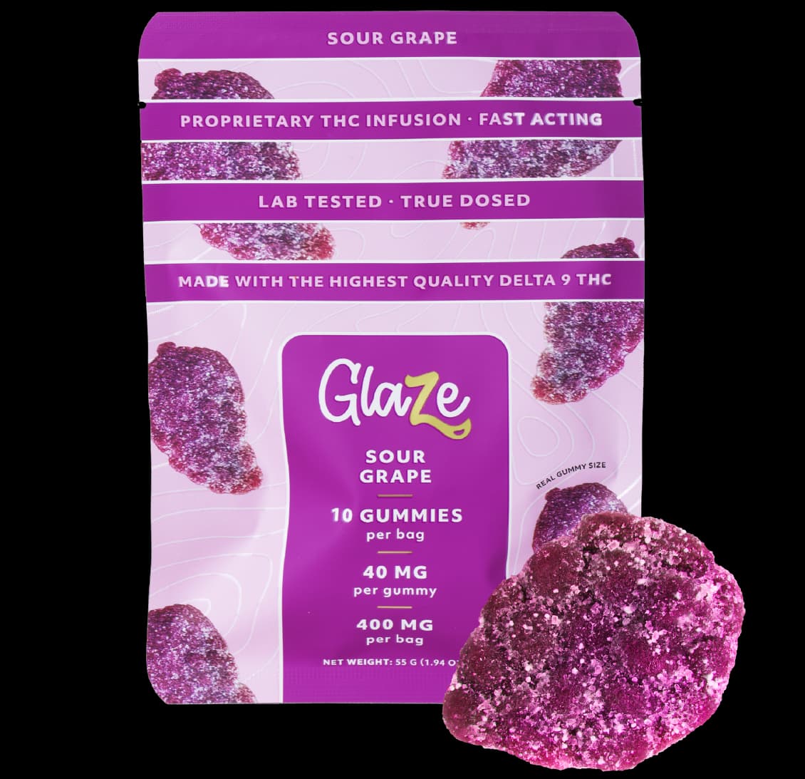 Grapes Bag by Glaze - 1 Bag, 10 Gummies, 40mg Each